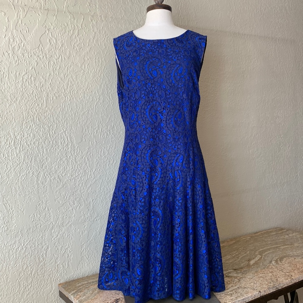 Tommy Hilfiger Royal Blue Lace Fit-and-Flare Dress
